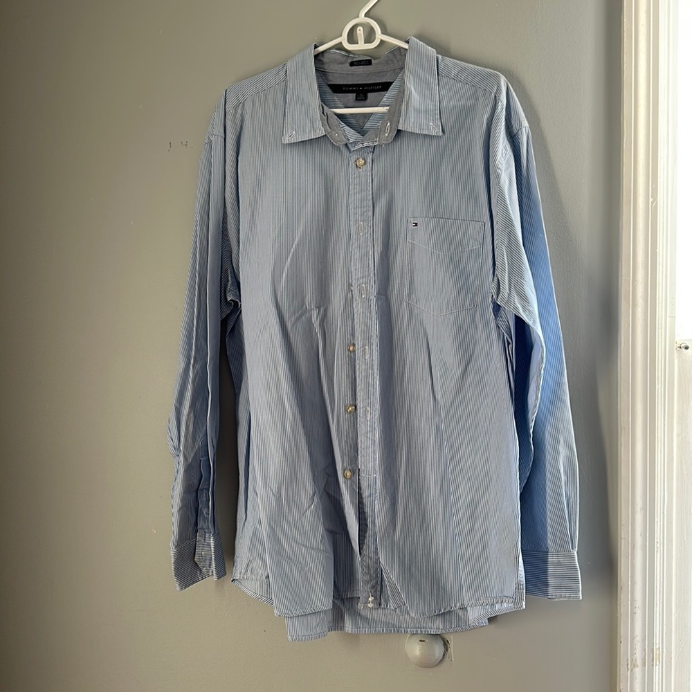 Tommy Hilfiger XL men’s button up shirt with blue and white stripes